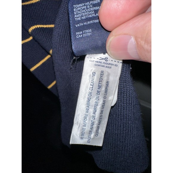 Tommy Hilfiger Scarf Blue Gold Striped Mens Scarf Embroidered Wool Winter Scarf - Picture 5 of 6